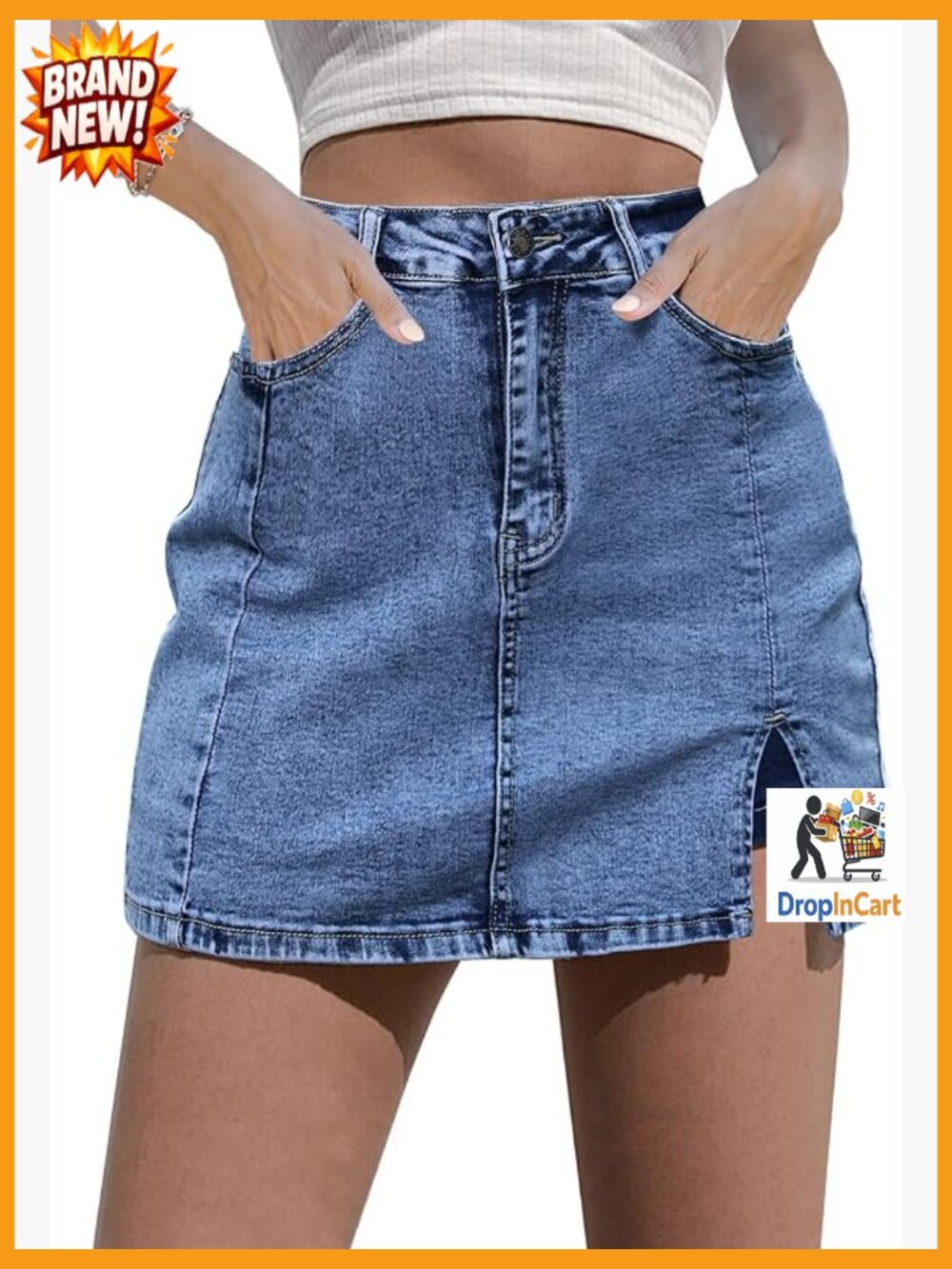 High Waisted Denim Skort with Side Slit Stretchy Jean Shorts Built-in Mini Skirt